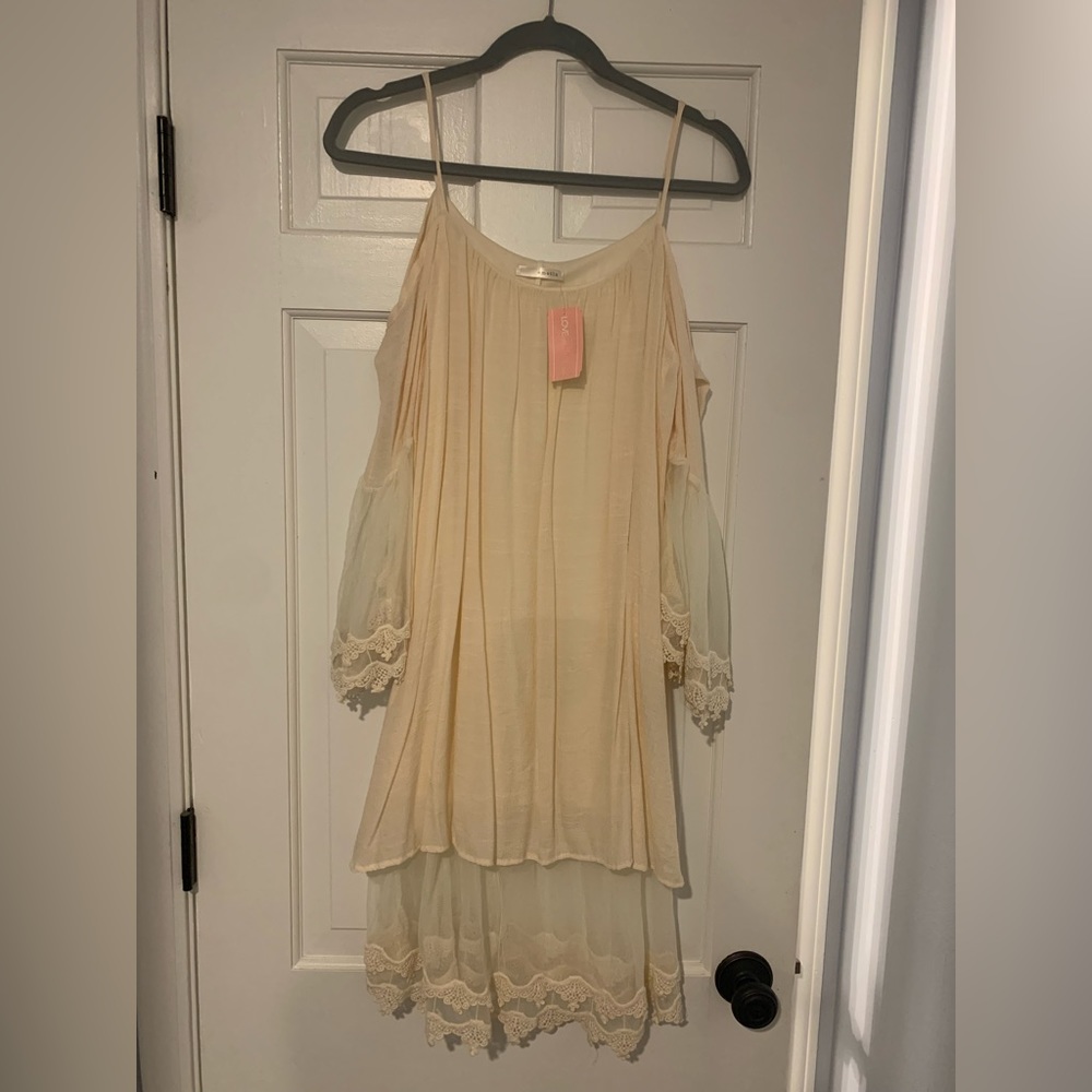 Cream cold shoulder dress